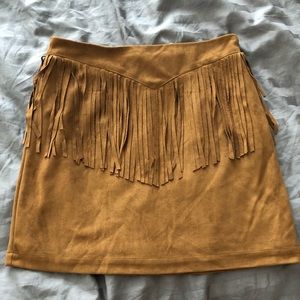 Tan squads fringe mini skirt!